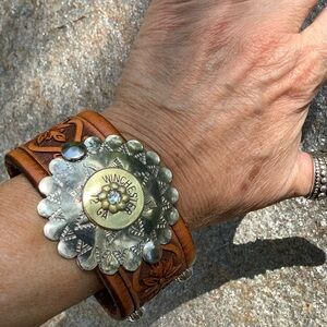 Leather Winchester cuff , adjustable